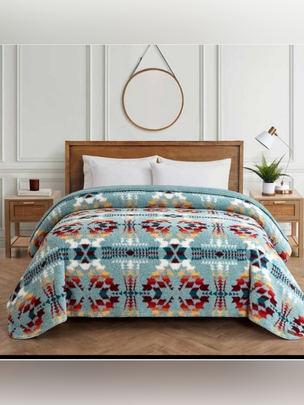 Pendleton King Sherpa Fleece Blanket Legend Lake Aztec Aqua Southwest Geometric